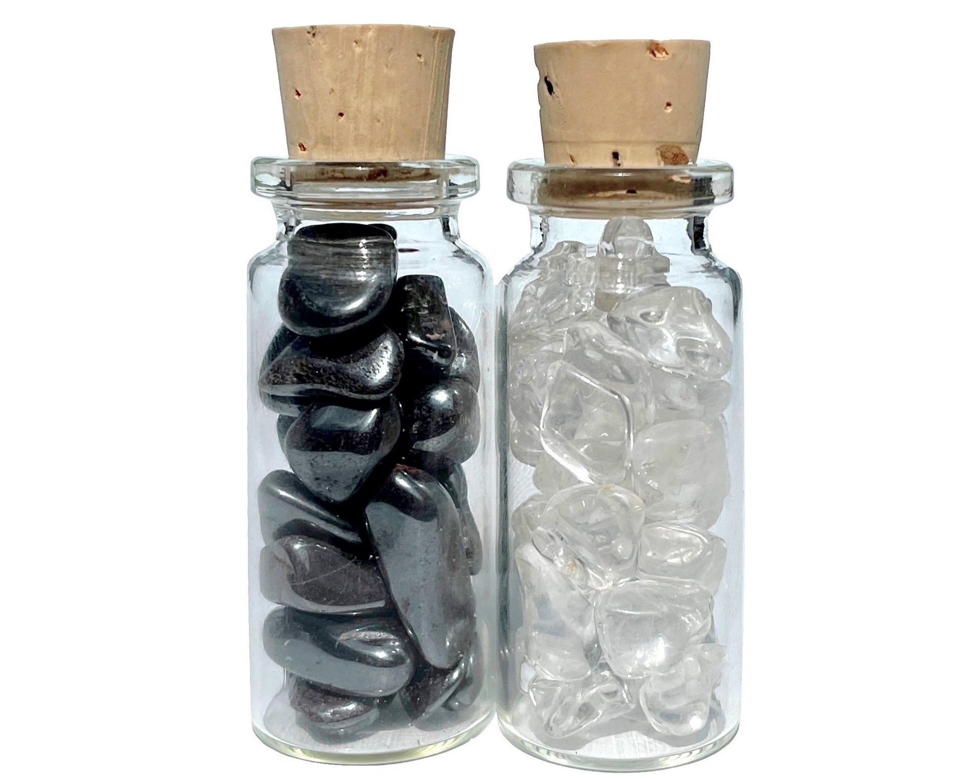 Bergkristall Hämatit Ladesteine - 2er-Set Trommelsteine Dekoglas - Geschenkidee