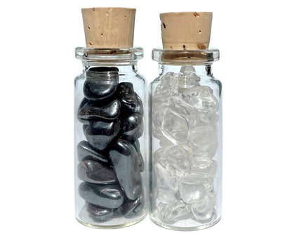 Bergkristall Hämatit Ladesteine - 2er-Set Trommelsteine Dekoglas - Geschenkidee